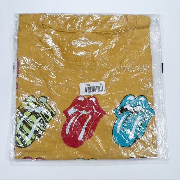 NWT The Rolling Stones Multi Logo Short Sleeve Women's Graphic T-Shirt Mustard - Picture 2 of 5